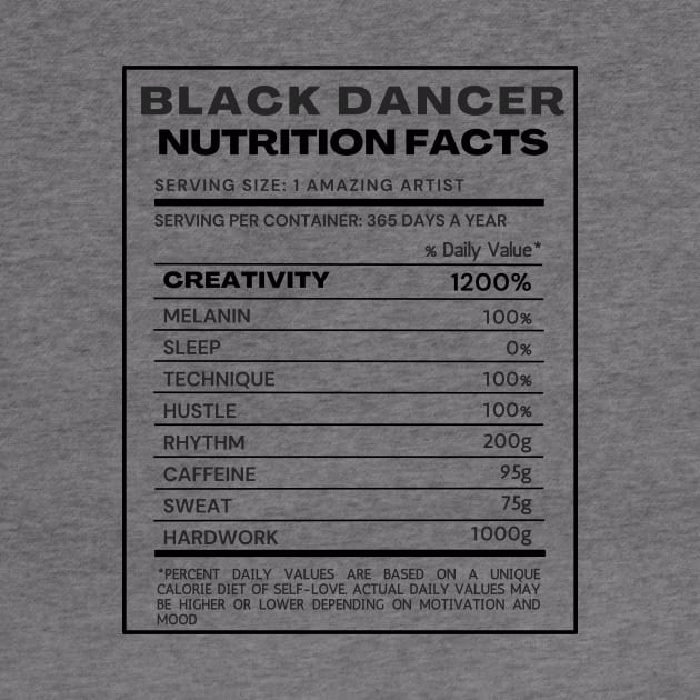 Funny Nutrition Fact Black Typography by DanceInColorTee